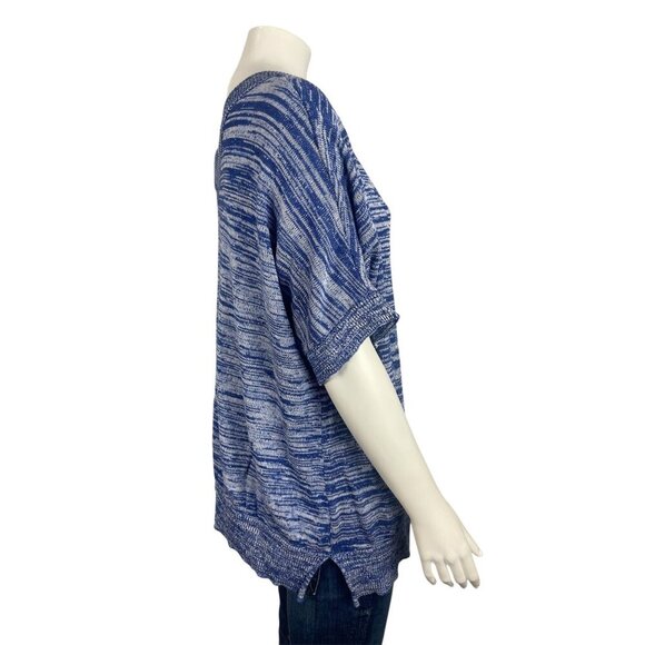 Soft Surroundings Oceana Cardigan Sweater Large Blue Short Sleeve Double V Neck - Picture 3 of 8